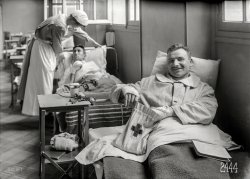 &nbsp; &nbsp; &nbsp; &nbsp; "The goody bag is nice, but I asked for a glass of ROSÉ."

June 14, 1918. "Red Cross comfort bag in the American Military Hospital No. 1 at Neuilly, France." 5x7 glass negative by Lewis Wickes Hine. View full size.