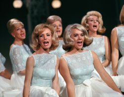 March 1965. "The King Sisters in rehearsal for musical variety series The King Family on ABC-TV." 35mm Kodachrome transparency by John Vachon for Look magazine. View full size.