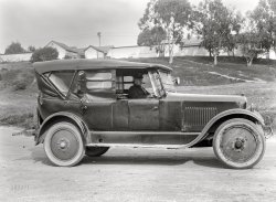 San Francisco or vicinity circa 1921. "Studebaker 'Big Six' touring car." Cigar-chomping Army brass at the wheel. 5x7 inch glass negative by Christopher Helin. View full size.