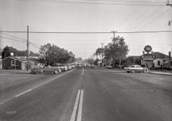 &nbsp; AND THE ANSWER IS: Mission Boulevard in the Bay Area burg of Hayward, California.
Circa 1960, this random selection from the News Photo Archive shows a busy street in Anytown, USA. Where exactly are we? 4x5 inch acetate negative. View full size.