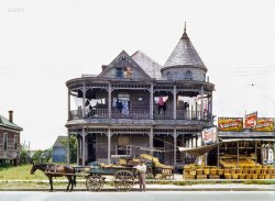 &nbsp; &nbsp; &nbsp; 2017 UPDATE: The man is fruit vendor Abe Cweren, who came to America from Poland in 1922. (Originally posted in 2007.)
May 1943. Houston, Texas. "Old house with fruit stand on Franklin Street." 4x5 inch Kodachrome transparency by John Vachon. View full size.  