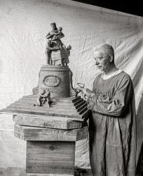 Washington, D.C. "U.S.J. Dunbar, 6/27/23." The sculptor Ulric Stonewall Jackson Dunbar and a model of the proposed "Mammy" monument. 5x7 inch glass negative. View full size.

&nbsp; &nbsp; &nbsp; &nbsp; In 1923, a group of white women wanted to build what they called a "monument to the faithful colored mammies" in Washington. These women, members of the United Daughters of the Confederacy, pressed lawmakers in Congress to introduce a bill ... [read more]