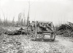 Somewhere in Europe circa 1918, from a series of World War I views. "Dead German artilleryman." Bain News Service glass negative. View full size.