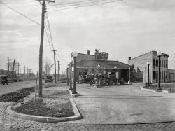 &nbsp; &nbsp; &nbsp; &nbsp; First posted here 10 years ago, and now updated with a better-quality image.
1925. Washington, D.C. "Texas Co., Minute Service Station No. 8, Twining City." Pennsylvania Avenue at Railroad Avenue S.E. near the Sousa Bridge. 8x10 inch glass negative, National Photo Company Collection. View full size.