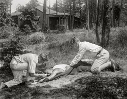 Washington, D.C. (vicinity), circa 1919. "Giving first aid." National Photo Company Collection glass negative. View full size.
