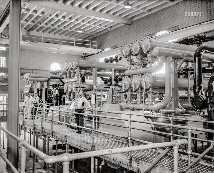 D.C. A.C.: 1938 June 17, 1938. Washington, D.C. "No more hot air in Congress. Two million cubic feet of clean, cool air is delivered to members of Congress each minute by a $3,500,000 air conditioning plant, part of which is shown above. The plant supplies the entire Capitol and the Senate and the new and old House Office Buildings." 4x5 glass negative by Harris & Ewing. View full size.