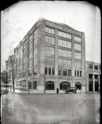 Washington, D.C., circa 1921. "Buick Building, Fourteenth and L Sts. N.W." 8x6 inch glass negative, National Photo Company Collection. View full size.

New Buick Plant Here
&nbsp; &nbsp; &nbsp; &nbsp; Factory branch, Buick Motor Company's new assembling plant and office building, will be erected on site of the Unitarian Church property at Fourteenth and L streets northwest. The property has been leased by the company for ten years at a total rental of over $300,000. (Washington Post, April 18, 1920)

