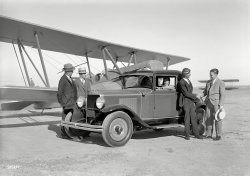 San Francisco, 1929. "Paige coupe and biplane at Mills Field." Latest entry in the Shorpy Catalog of Quaint Conveyances. 5x7 glass negative. View full size.