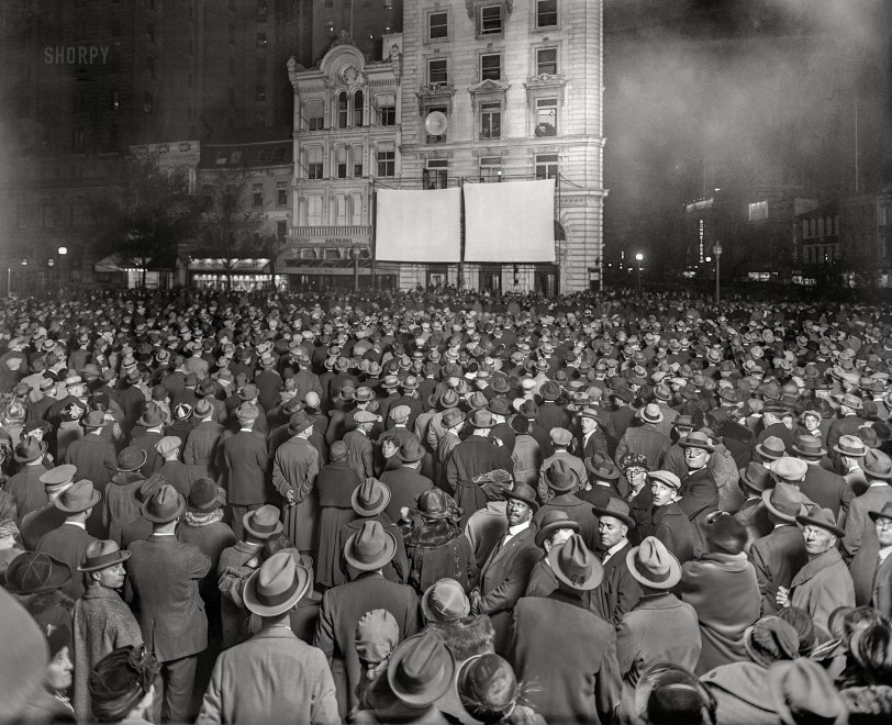 Election Night: 1924 November 4, 1924. "Election night crowd at Washington Star." Two more "election screens," and an election bullhorn. 8x10 inch glass negative, National Photo Company. View full size.