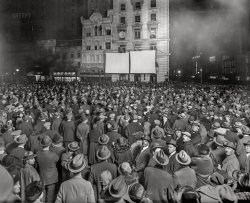 November 4, 1924. "Election night crowd at Washington Star." Two more "election screens," and an election bullhorn. 8x10 inch glass negative, National Photo Company. View full size.