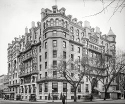 Washington, D.C., circa 1917. "Shoreham Hotel, 15th and H Streets N.W." This smorgasbord of architectural styles was demolished in 1929 to make way for an office building. National Photo Company glass negative. View full size.