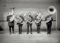 New York circa 1915. "Police tuba players." HALT OR WE'LL TOOT. 5x7 inch glass negative, George Grantham Bain Collection. View full size.
