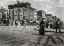 Washington, D.C., circa 1901. "View of 7th Street N.W., east side, looking south from G Street." 5x7 inch glass negative, D.C. Street Survey Collection. View full size.