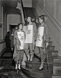 Mah Jong Game Fantasy

Colorful Chinese Legend Enacted
With Society Girls as Human Tiles.

Feb. 6, 1925. "Three Washington society buds in spectacle. The misses Beatrice McLean (left), debutante daughter of Capt. and Mrs. Ridley McLean; Helen Thompson; and Eugenie LeJeune, daughter of General and Mrs. John A. LeJeune; all members of the 'Group of the Winds' who will take part in the human 'Game of Mah Jongg, The Great Dramatic Spectacle,' to be presented for the first time in the Washington Auditorium under the auspices of the Belleau Wood Memorial Association." Harris & Ewing Collection glass negative. View full size.