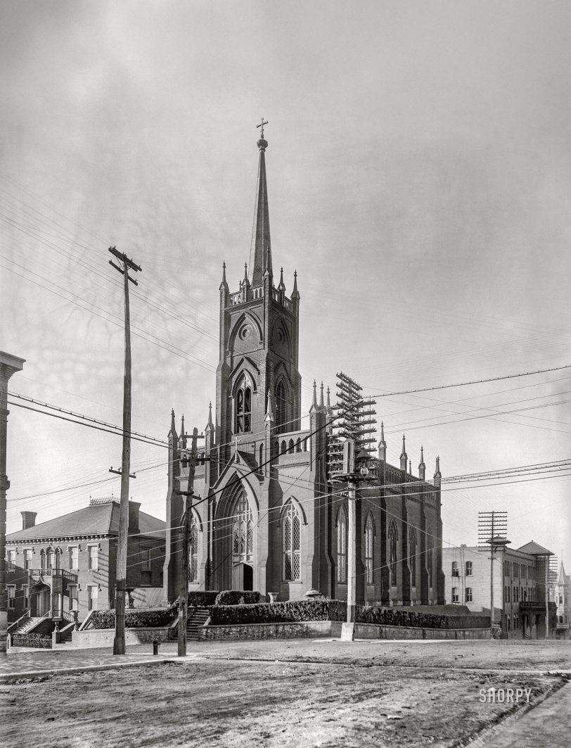 Holy Crossbar: 1901 Vicksburg, Mississippi, circa 1901. "St. Paul's Catholic Church, Crawford and Walnut Streets." 8x10 inch dry plate glass negative, Detroit Photographic Company. View full size.