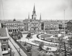 New Orleans circa 1903. "Jackson Square and St. Louis Cathedral." 8x10 inch dry plate glass negative, Detroit Photographic Company. View full size.