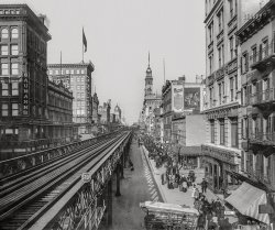 Manhattan circa 1901. "Sixth Avenue up from Fourteenth Street, New York." 8x10 inch dry plate glass negative, Detroit Photographic Company. View full size.
