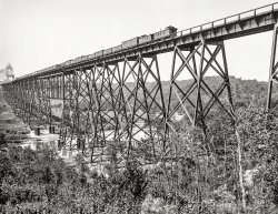 Circa 1900. "Steel viaduct over Des Moines River, Iowa -- Chicago & North Western Railway." 8x10 glass negative by William Henry Jackson. View full size.