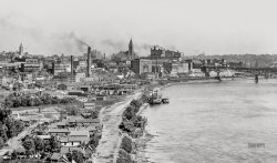 The Mississippi River circa 1902. "St. Paul from High Bridge." 8x10 inch dry plate glass negative by William Henry Jackson, Detroit Photographic Company. View full size.
