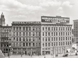 1909. "View toward Campus Martius from Detroit Opera House." Let's meet in half an hour at the Palace of Gems. 8x10 inch glass negative, Detroit Publishing Company. View full size.