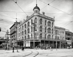 &nbsp; &nbsp; &nbsp; &nbsp; According to the charter of the social club, founded in 1880, "the purposes and objects of the corporation are to promote the knowledge and encourage the development of the scientific games of Chess, Checkers, and Whist."
New Orleans circa 1903. "Chess, Checkers and Whist Club, Canal and Baronne streets." 8x10 inch dry plate glass negative. View full size.