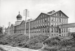 Hartford, Connecticut, circa 1906. "Colt's Armory." Samuel Colt's historic firearms factory on the banks of the Connecticut River. 8x10 inch glass negative. View full size.