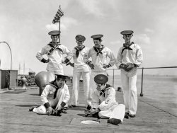 1898. "U.S.S. Nahant. The ship's mascots." 8x10 inch dry plate glass negative by Edward H. Hart, Detroit Photographic Company. View full size.