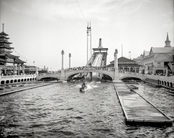 New York circa 1905. "Dreamland Park -- Shooting the Chutes, Coney Island." 8x10 inch dry plate glass negative, Detroit Publishing Company. View full size.