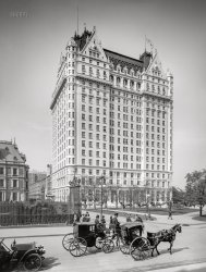 New York circa 1907. "Plaza Hotel from Fifth Avenue at W. 58th Street." 8x10 inch dry plate glass negative, Detroit Publishing Company. View full size.
