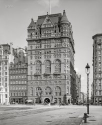 New York, 1905. "Hotel Netherland, Fifth Avenue and 59th Street." 8x10 inch dry plate glass negative, Detroit Photographic Company. View full size.