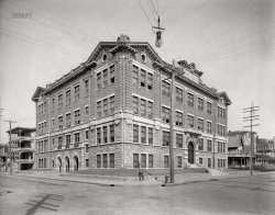 1908. "High School -- Atlantic City, New Jersey." At the corner of Pacific and South Ohio Avenues.  8x10 inch dry plate glass negative, Detroit Publishing Company. View full size.