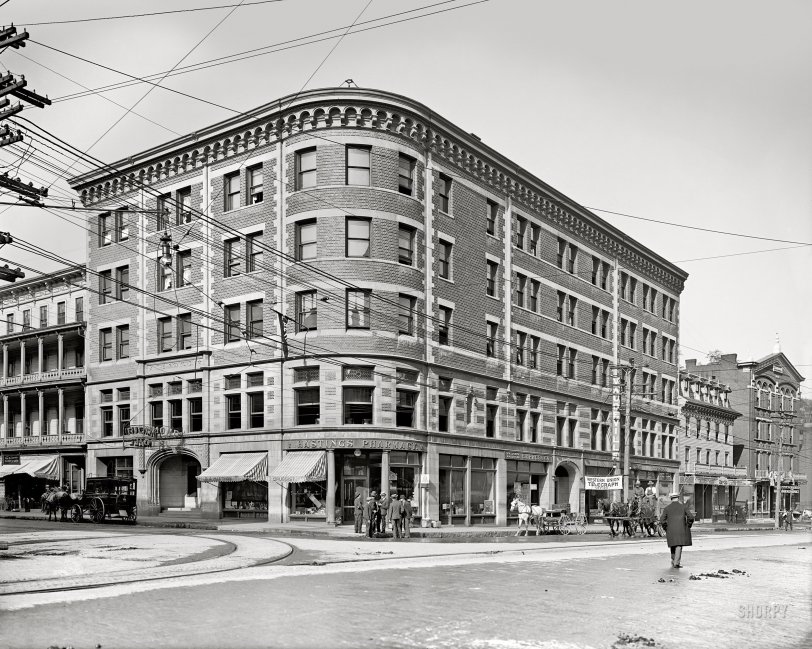 The Richmond: 1908 North Adams, Massachusetts, circa 1908. "Richmond Hotel, Main Street." 8x10 inch dry plate glass negative, Detroit Publishing Company. View full size.