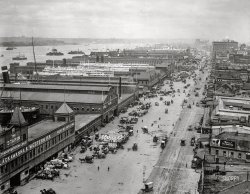 New York circa 1910. "Marine terminals -- Hudson River docks along West Street." Seen earlier (yet later) here. 8x10 inch dry plate glass negative, Detroit Publishing Company. View full size.