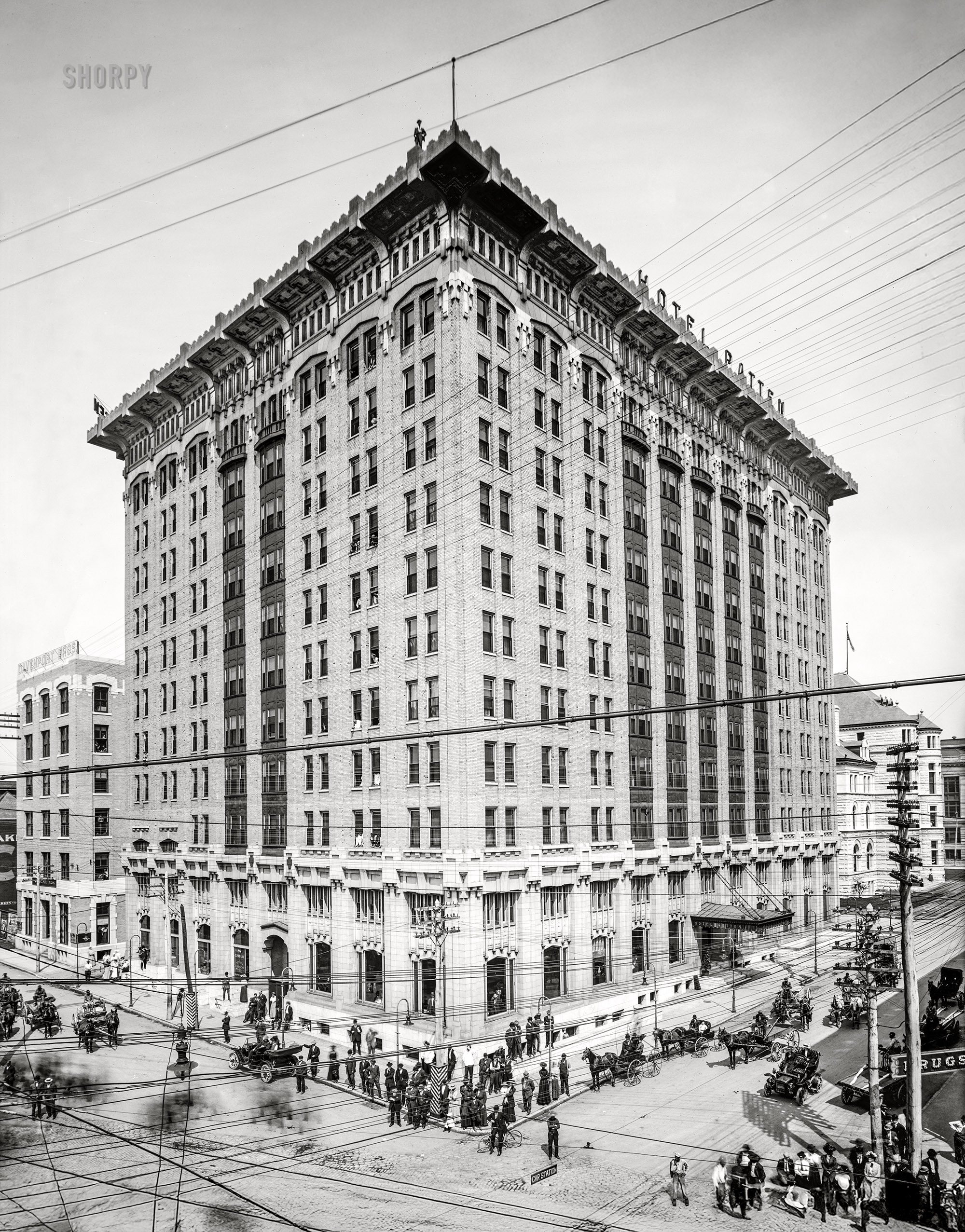 Chattanooga, Tennessee, circa 1908. "Hotel Patten, Market and 11th Streets." Completed in 1908 and still standing. 8x10 inch glass negative, Detroit Publishing Company.