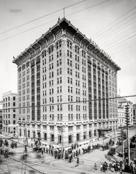 Chattanooga, Tennessee, circa 1908. "Hotel Patten, Market and 11th Streets." Completed in 1908 and still standing. 8x10 inch glass negative, Detroit Publishing Company. View full size.