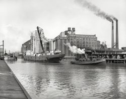 Buffalo, New York, circa 1910. "Washburn-Crosby Co. flour mills." 8x10 inch dry plate glass negative, Detroit Publishing Company. View full size.