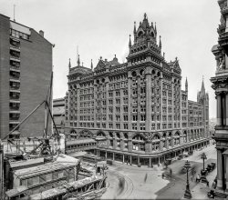 Philadelphia circa 1905. "Broad Street Station of the Pennsylvania R.R." 8x10 inch dry plate glass negative, Detroit Publishing Company. View full size.