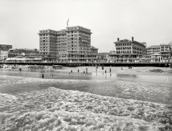 Atlantic City circa 1914. "The Boardwalk and hotels -- Chalfonte and Haddon Hall." 8x10 inch glass negative, Detroit Publishing Company. View full size.
