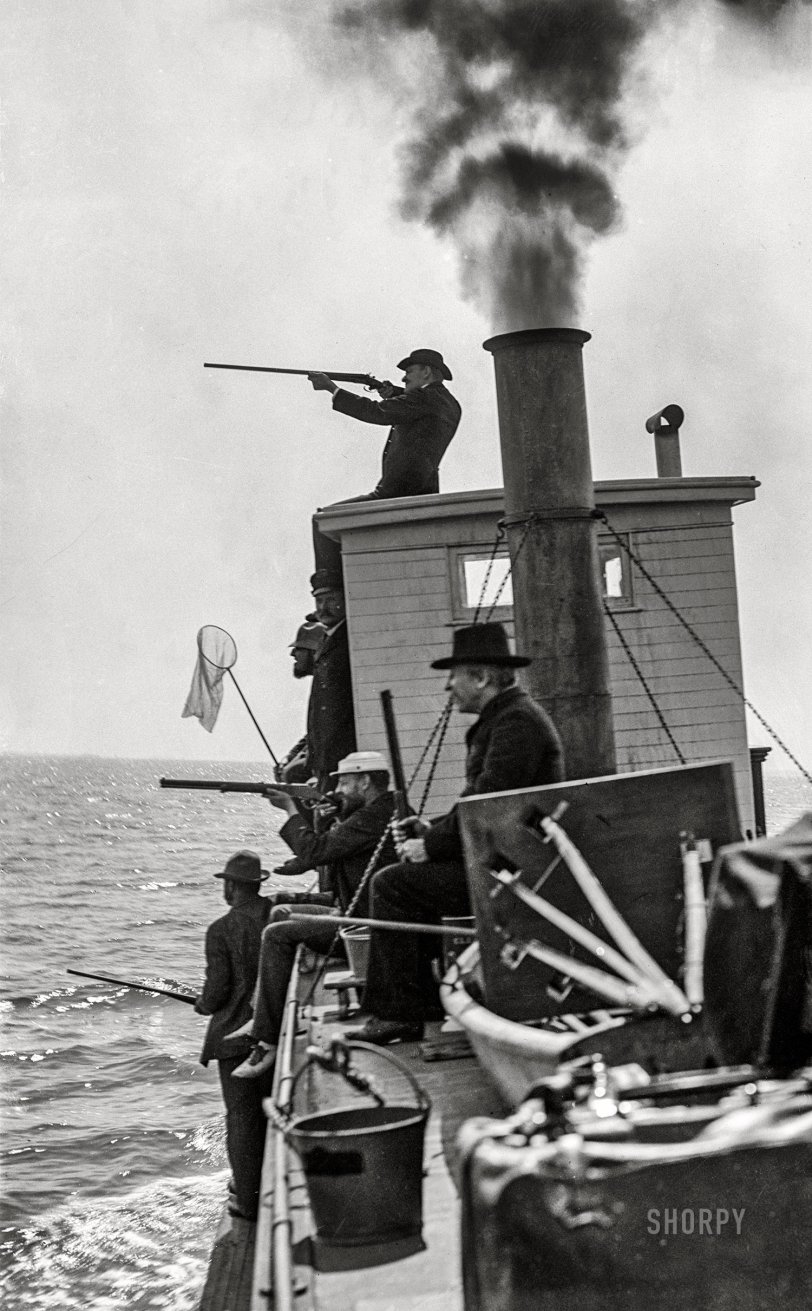 Duck Dynasty: 1897 Florida circa 1897. "Duck shooting from steamboat Cleo on the Indian River." 5x7 inch glass negative by William Henry Jackson, Detroit Photographic Company. View full size.