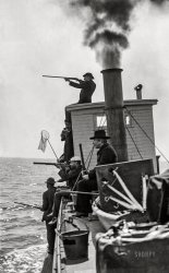Florida circa 1897. "Duck shooting from steamboat Cleo on the Indian River." 5x7 inch glass negative by William Henry Jackson, Detroit Photographic Company. View full size.
