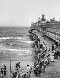 The Steel Pier circa 1910. "Watching the bathers -- Atlantic City, New Jersey." 8x10 inch dry plate glass negative, Detroit Publishing Company. View full size.