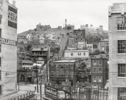 Circa 1915. "Mount Adams incline, Cincinnati, Ohio." An alternate view of the scene last glimpsed here. 8x10 inch dry plate glass negative, Detroit Publishing Company. View full size.