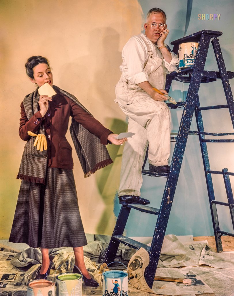 Tint Situation: 1948 October 1948. "Bergdorf Goodman -- Wonsover job for National Lead Company -- 22 transparencies." 4x5 inch Kodachrome transparency by Toni Frissell. View full size.