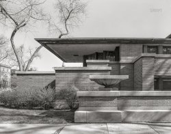 Chicago circa 1955. "Frederick C. Robie house, Hyde Park. Exterior." Acetate negative by the architectural photographer Balthazar Korab (1926-2013). View full size.

&nbsp; &nbsp; &nbsp; &nbsp; Completed in 1910, the Robie House is the consummate expression of Frank Lloyd Wright’s Prairie style. Robie House sparked a revolution in residential architecture that still reverberates today and is considered one of the most important buildings in architectural history. The house is a masterpiece of the Prairie style and a forerunner of modernism in architecture. -- Frank Lloyd Wright Trust