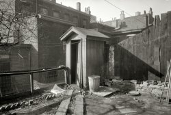 December 1935. "Tenement backyard and privy, Cincinnati, Hamilton County, Ohio." 35mm nitrate negative by Carl Mydans. View full size.