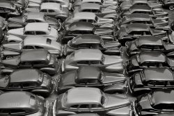 July 1941. "Parking lot. Chicago, Illinois." This is what you call being in a tight spot! 35mm nitrate negative by John Vachon for the Farm Security Administration. View full size.