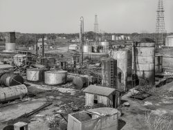 &nbsp; &nbsp; &nbsp; &nbsp; UPDATE: Click here for an alternate view.
August 1939. "Independent refinery. Oklahoma City, Oklahoma." Medium format negative by Russell Lee for the Farm Security Administration. View full size.