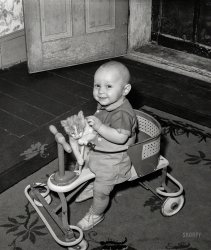 November 1940. "Son of Mormon farmer. Santa Clara, Utah." Medium format negative by Russell Lee for the Farm Security Administration. View full size.