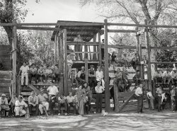 July 1941. "Spectators at kids' contests at the Fourth of July celebration in Vale, Oregon." Medium format acetate negative by Russell Lee. View full size.