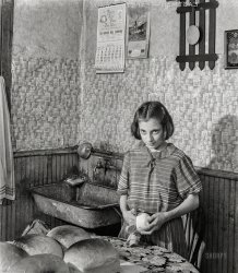 August 1940. "Daughter of John Yenser of Mauch Chunk, Pennsylvania." Medium format negative by Jack Delano for the Farm Security Administration. View full size.